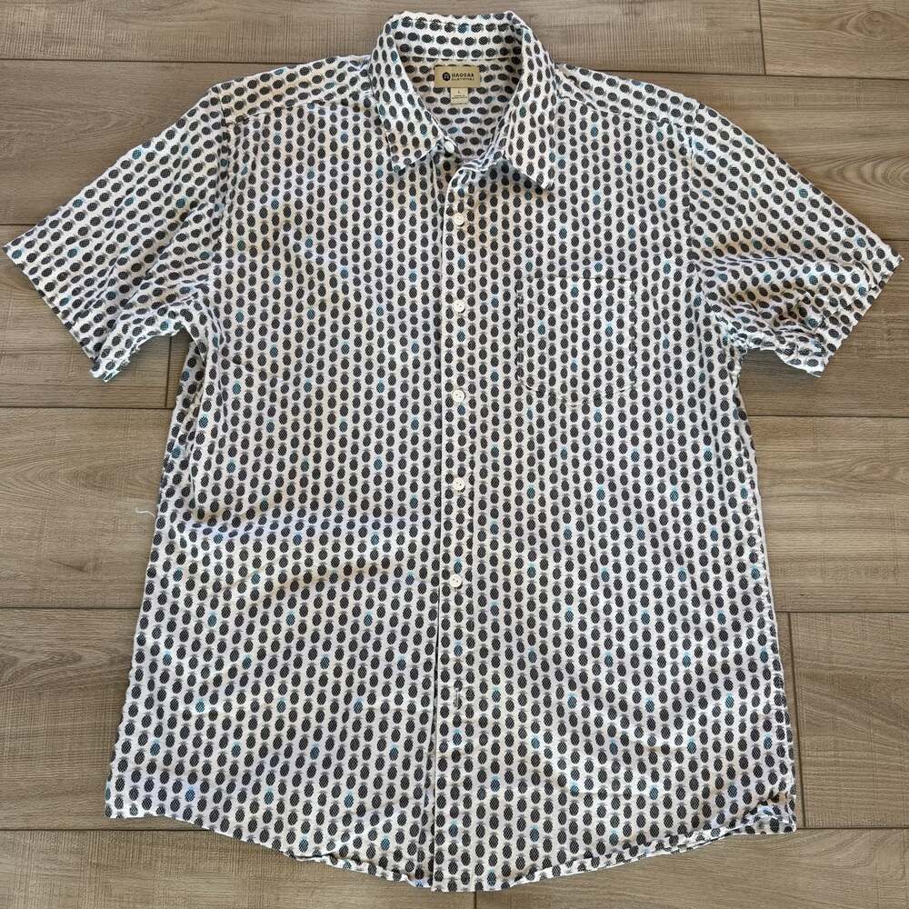 Haggar Clothing Co Mens L White Pineapple Print